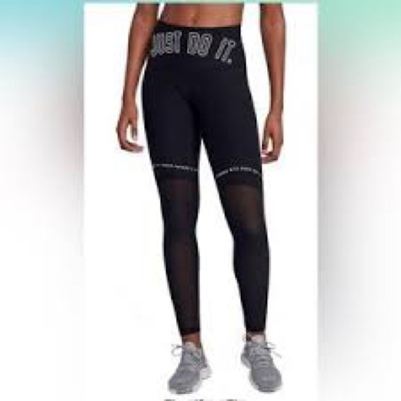 Women's Nike “Just Do It” Black Motivational Leggings w/ Mesh + hidden pocket! - Picture 3 of 11